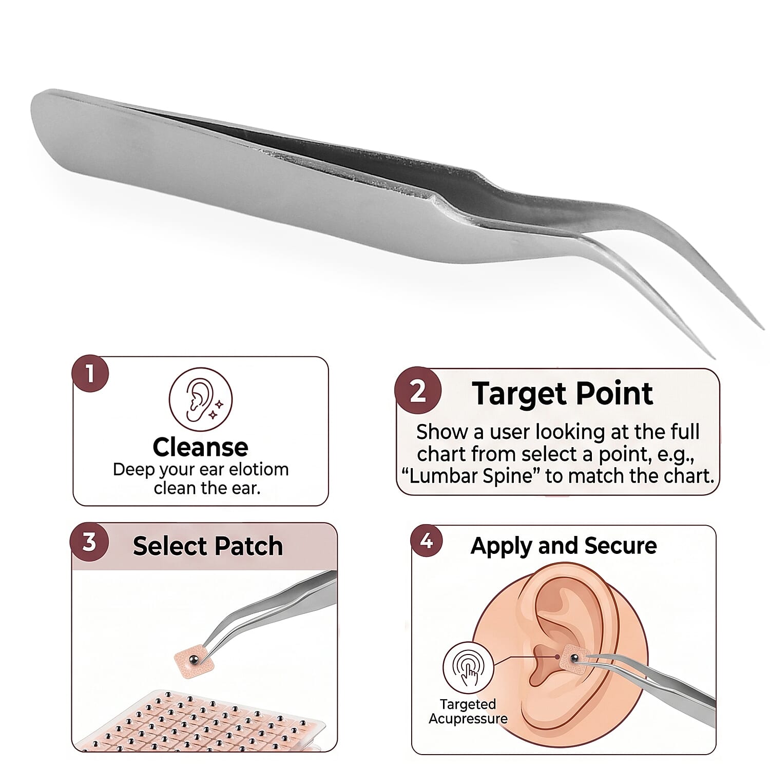 Livmore Ear Acupuncture Patch Box with Tweezers - Brown (14 Sheets and 60 Pcs in Box)