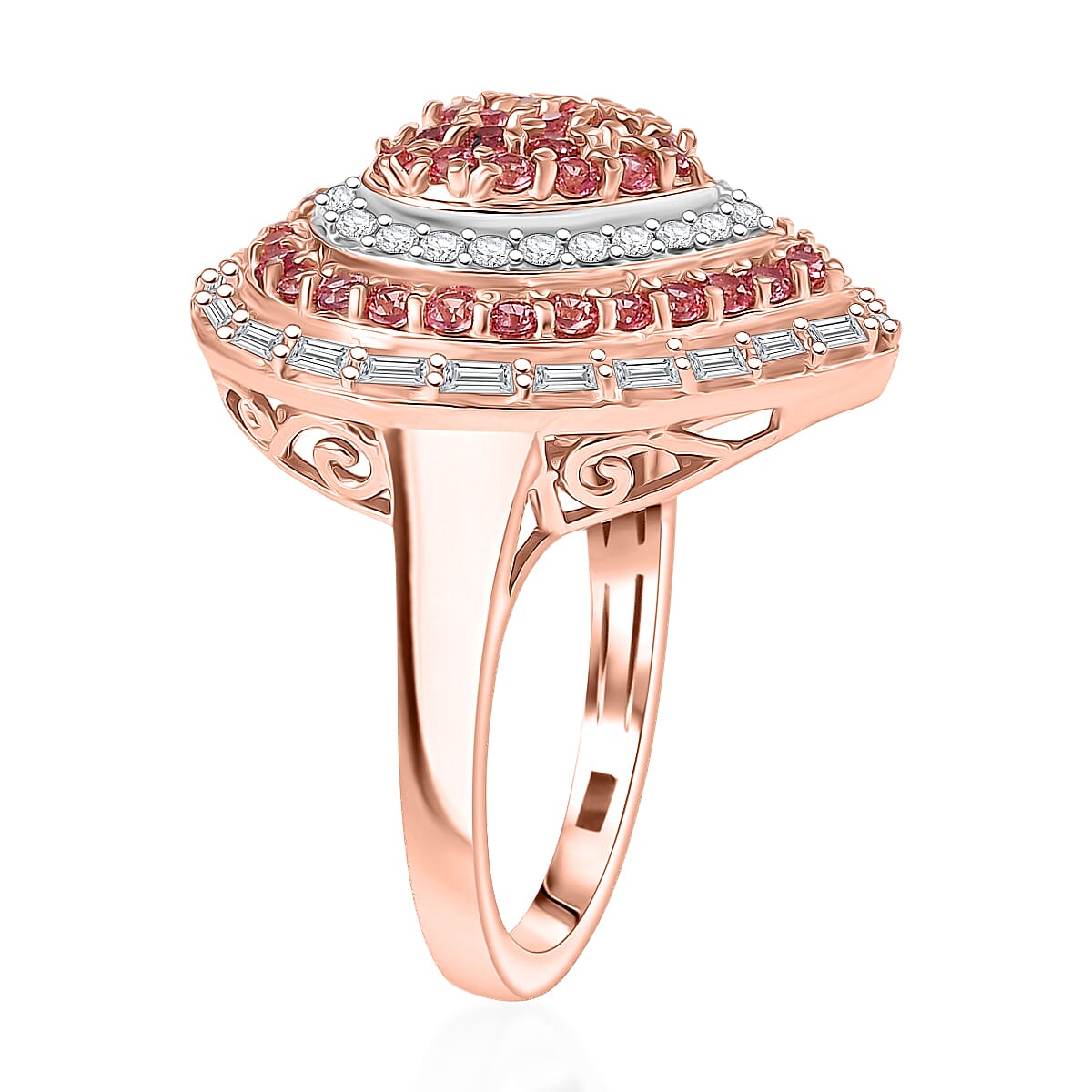 D'Joy Premium Padparadscha Sapphire and Moissanite 1.70 ctw Royal Medallions and Ceremonial Coin Ring in 18K Vermeil Rose Gold Over Sterling Silver (Size 8.0) image number 3