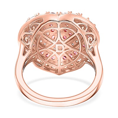 D'Joy Premium Padparadscha Sapphire and Moissanite 1.70 ctw Royal Medallions Ring in 18K Vermeil Rose Gold Over Sterling Silver (Size 9.0)