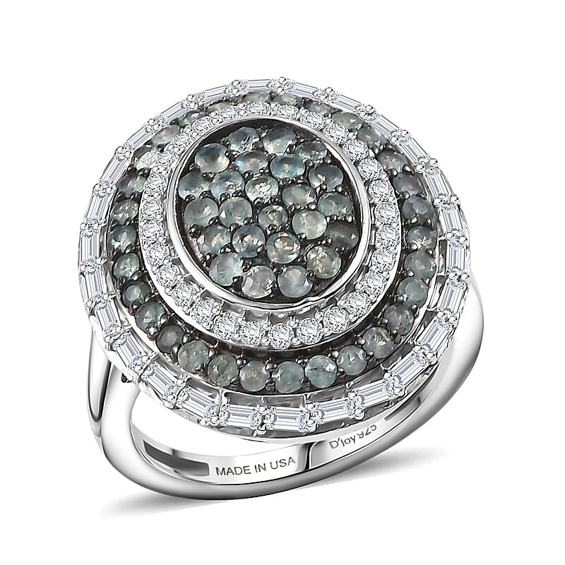 D'Joy Premium Narsipatnam Alexandrite and Moissanite 1.90 ctw Royal Medallions Ring in Rhodium Over Sterling Silver (Size 10.0)