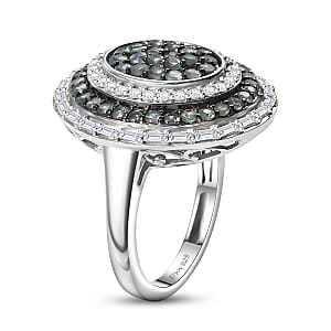 D'Joy Premium Narsipatnam Alexandrite and Moissanite 1.90 ctw Royal Medallions and Ceremonial Coin Ring in Rhodium Over Sterling Silver (Size 10.0)