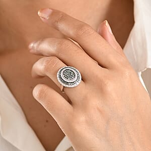 D'Joy Premium Narsipatnam Alexandrite and Moissanite 1.90 ctw Royal Medallions and Ceremonial Coin Ring in Rhodium Over Sterling Silver (Size 5.0)