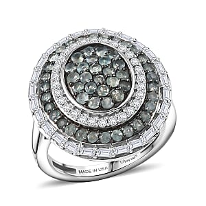 D'Joy Premium Narsipatnam Alexandrite and Moissanite 1.90 ctw Royal Medallions and Ceremonial Coin Ring in Rhodium Over Sterling Silver (Size 9.0)