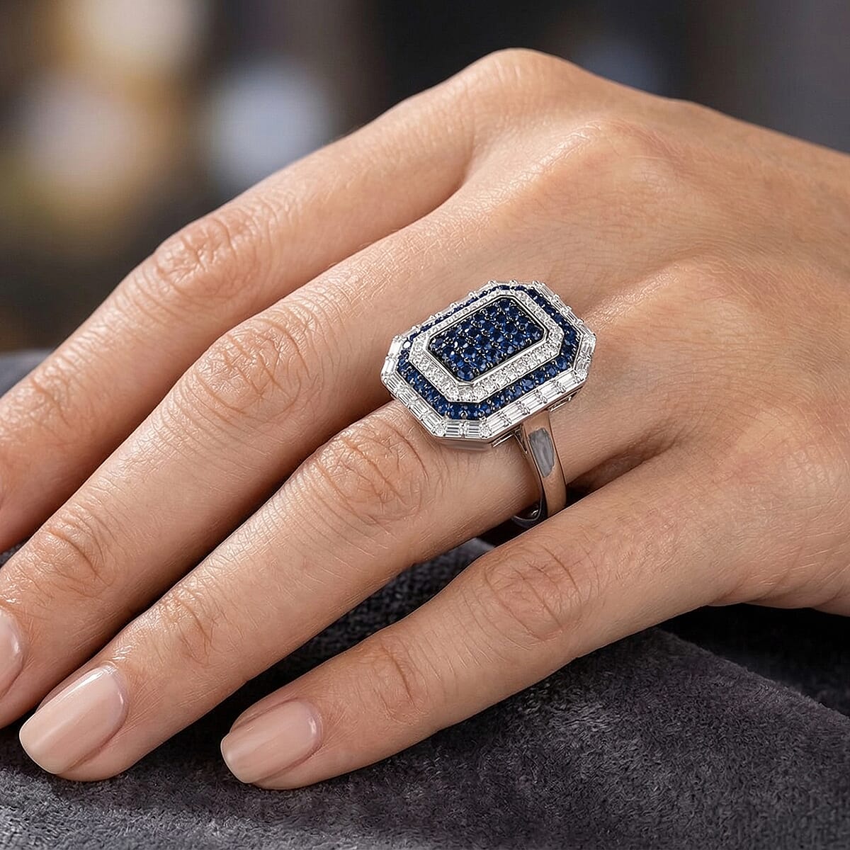 D'Joy Premium Ceylon Blue Sapphire and Moissanite 1.85 ctw Royal Medallions and Ceremonial Coin Ring in Rhodium Over Sterling Silver (Size 6.0) image number 2