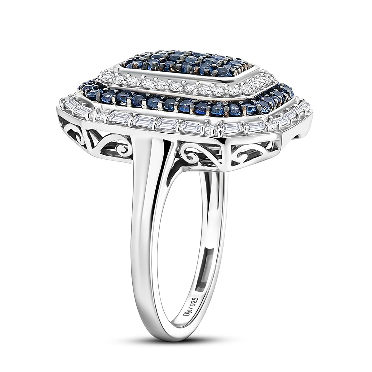 D'Joy Premium Ceylon Blue Sapphire and Moissanite 1.85 ctw Royal Medallions and Ceremonial Coin Ring in Rhodium Over Sterling Silver (Size 6.0) image number 3