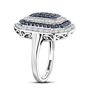 D'Joy Premium Ceylon Blue Sapphire and Moissanite 1.85 ctw Royal Medallions and Ceremonial Coin Ring in Rhodium Over Sterling Silver (Size 7.0)