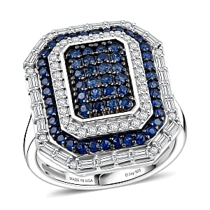 D'Joy Premium Ceylon Blue Sapphire and Moissanite 1.85 ctw Royal Medallions and Ceremonial Coin Ring in Rhodium Over Sterling Silver (Size 8.0)