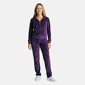 Lee Hanton Purple Velour Hooded Jacket Pant Set- Large