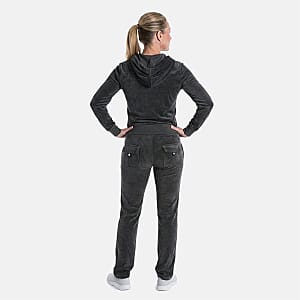 Lee Hanton Dark Gray Velour Hooded Jacket Pant Set- Large