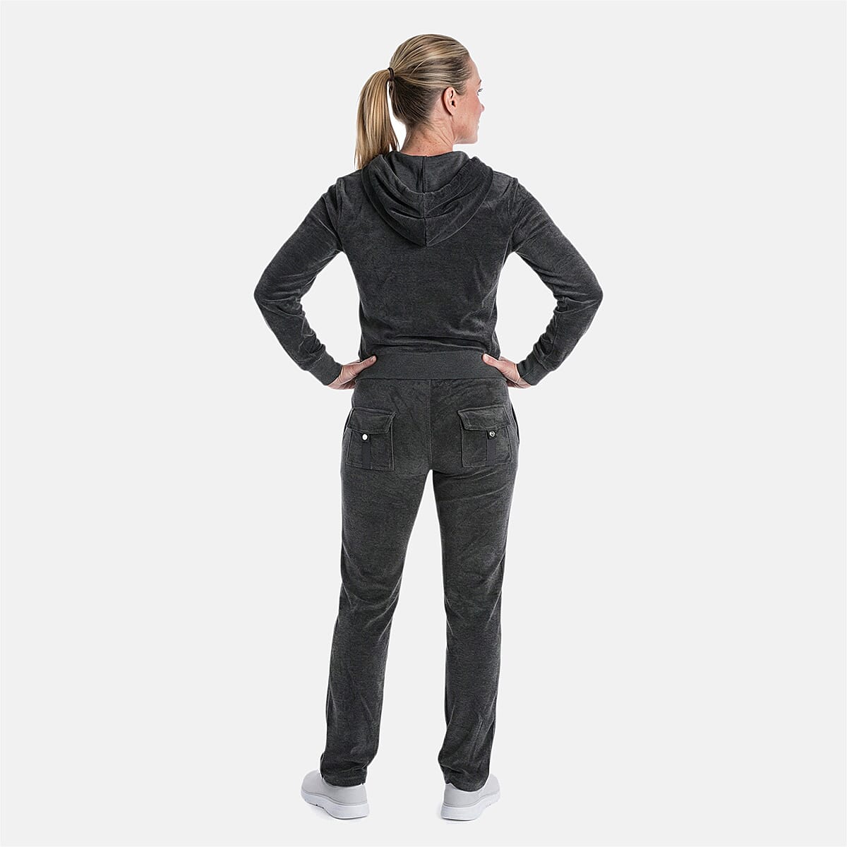 Lee Hanton Dark Gray Velour Hooded Jacket Pant Set- Small image number 1