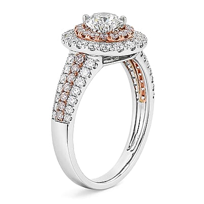 Modani Natural Pink and White Diamond 1.49 ctw Ring in 950 Platinum and 14K Rose Gold (Size 7.5) 5.10 Grams