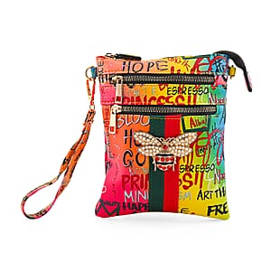 Closeout Chunma Multi Color Graffiti Bee Faux Leather Clutch Crossbody Bag