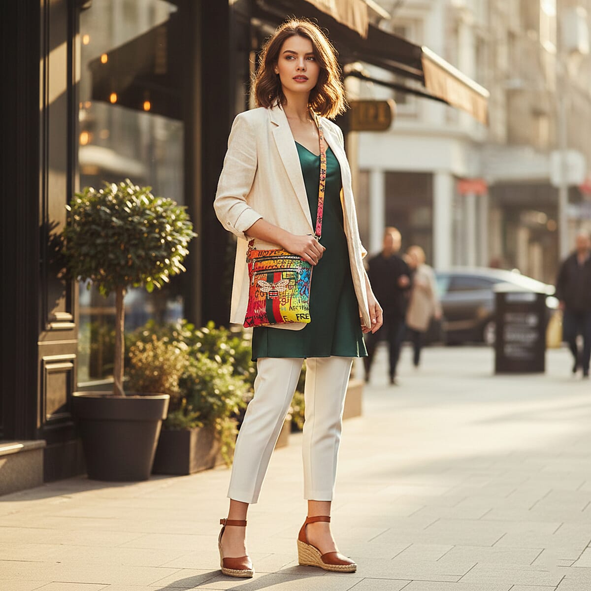 Closeout Chunma Multi Color Graffiti Bee Faux Leather Clutch Crossbody Bag image number 2