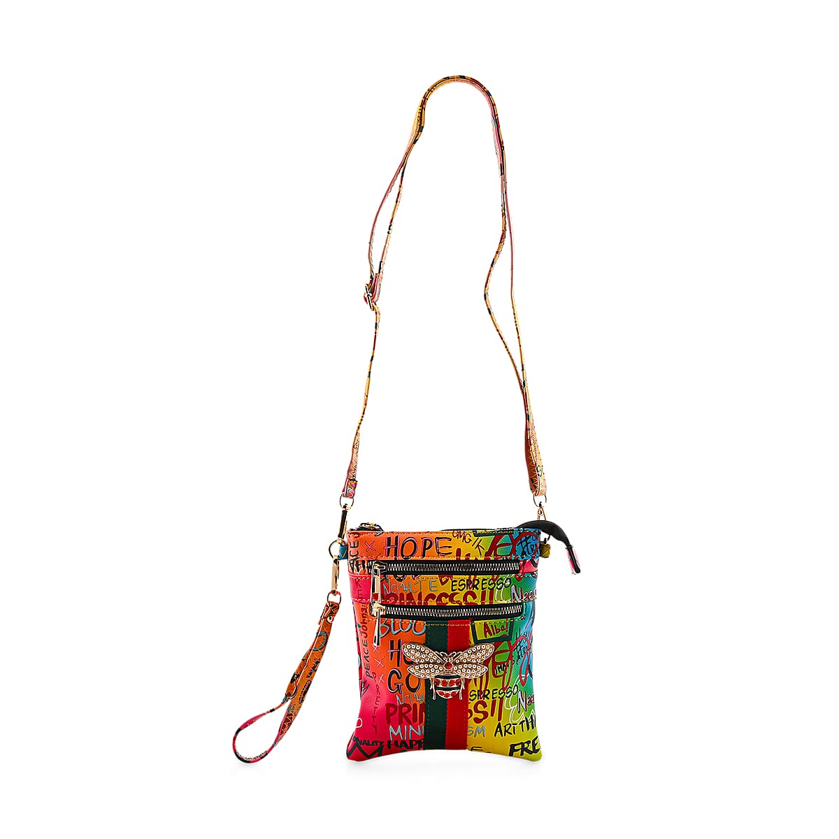 Closeout Chunma Multi Color Graffiti Bee Faux Leather Clutch Crossbody Bag image number 4