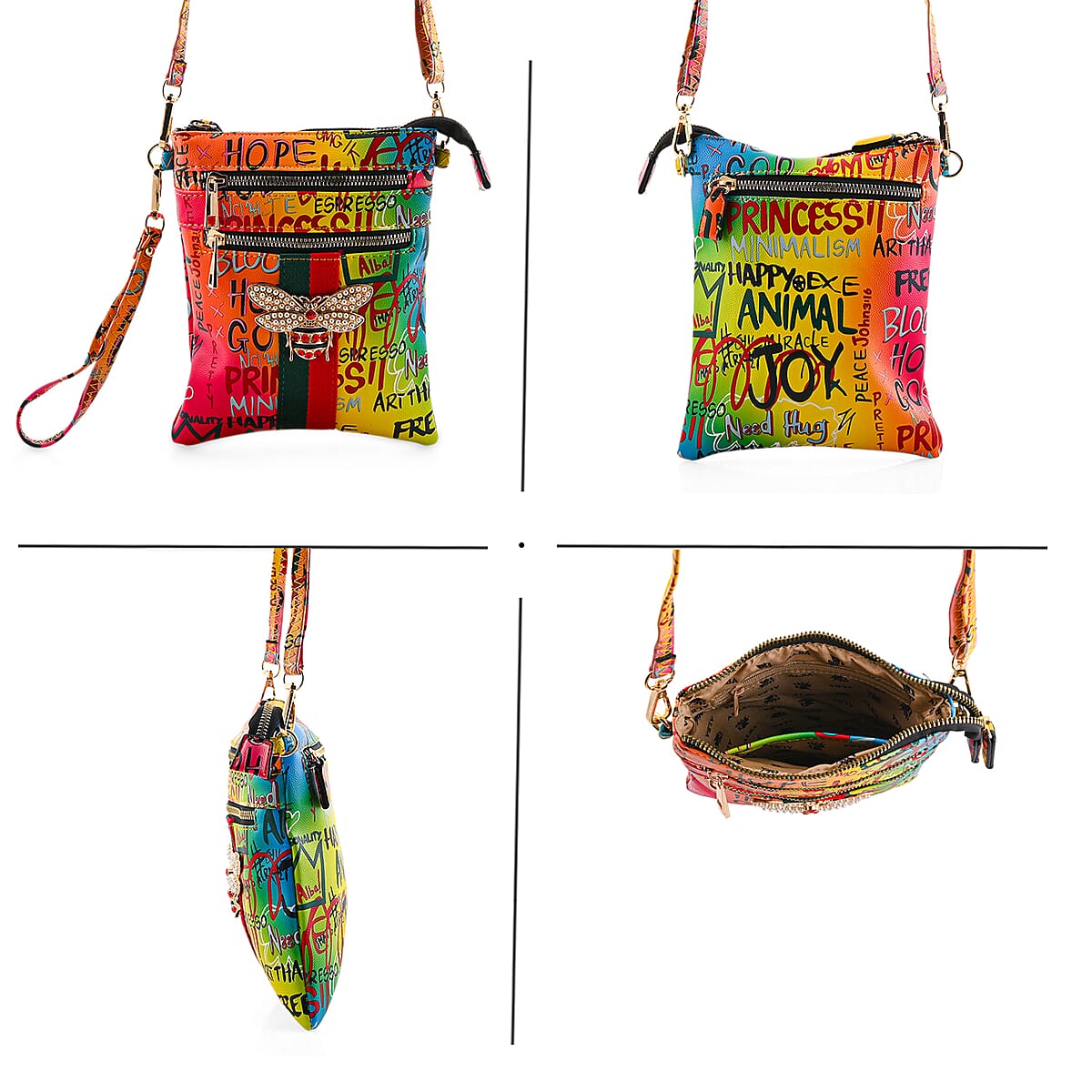 Closeout Chunma Multi Color Graffiti Bee Faux Leather Clutch Crossbody Bag image number 5