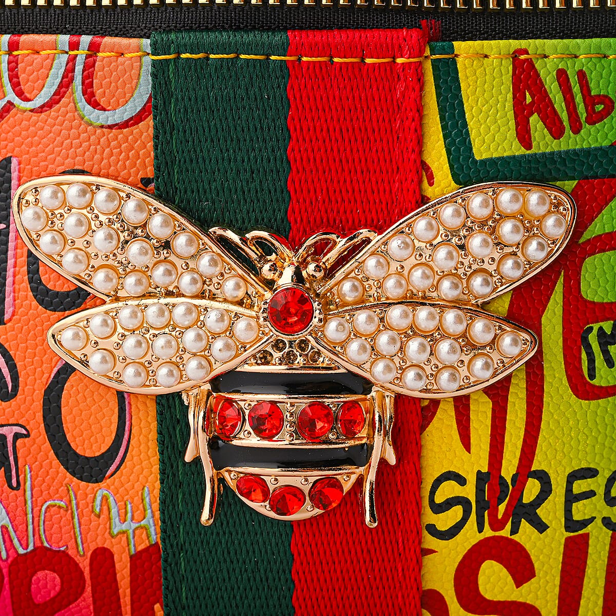 Closeout Chunma Multi Color Graffiti Bee Faux Leather Clutch Crossbody Bag image number 6