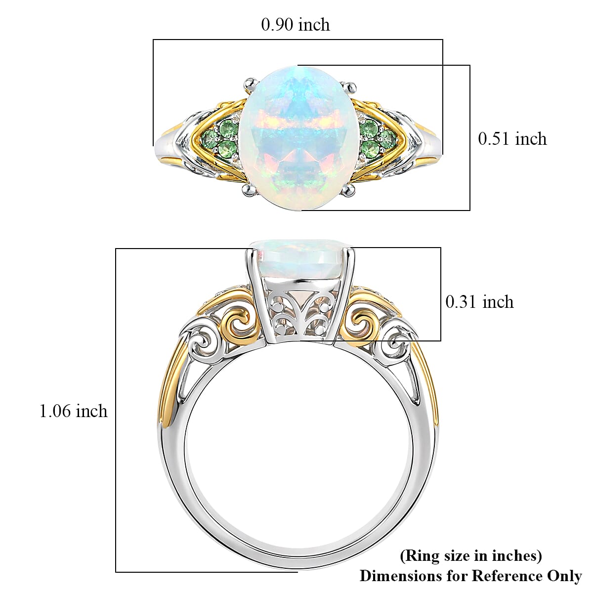 D'Joy Premium Ethiopian Welo Opal and Tsavorite Garnet 1.80 ctw Ring in 18K Vermeil YG and Rhodium Over Sterling Silver (Size 7.0) image number 5