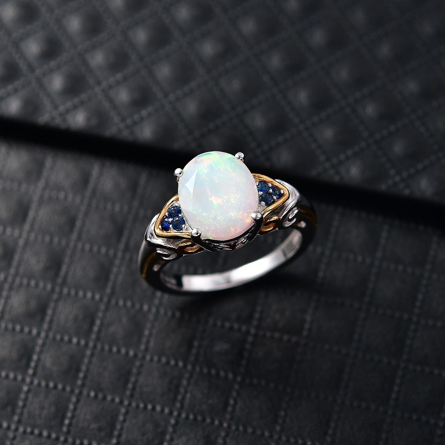 D'Joy Premium Ethiopian Welo Opal and Tsavorite Garnet 2.30 ctw Aurora Leaf Crest Ring in 18K Vermeil YG and Rhodium Over Sterling Silver (Size 10.0)