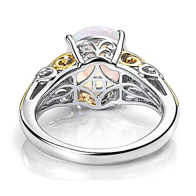 D'Joy Premium Ethiopian Welo Opal and Tsavorite Garnet 2.30 ctw Aurora Leaf Crest Ring in 18K Vermeil YG and Rhodium Over Sterling Silver (Size 10.0)
