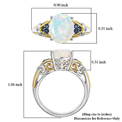 D'Joy Premium Ethiopian Welo Opal and Tsavorite Garnet 2.30 ctw Aurora Leaf Crest Ring in 18K Vermeil YG and Rhodium Over Sterling Silver (Size 10.0)