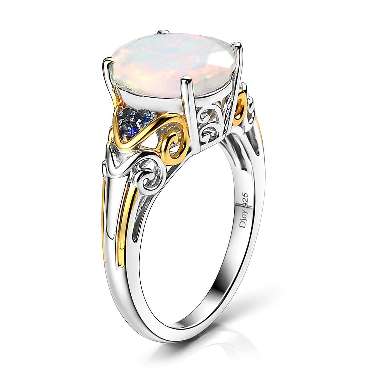 D'Joy Premium Ethiopian Welo Opal and Tsavorite Garnet 2.30 ctw Aurora Leaf Crest Ring in 18K Vermeil YG and Rhodium Over Sterling Silver (Size 7.0) image number 3