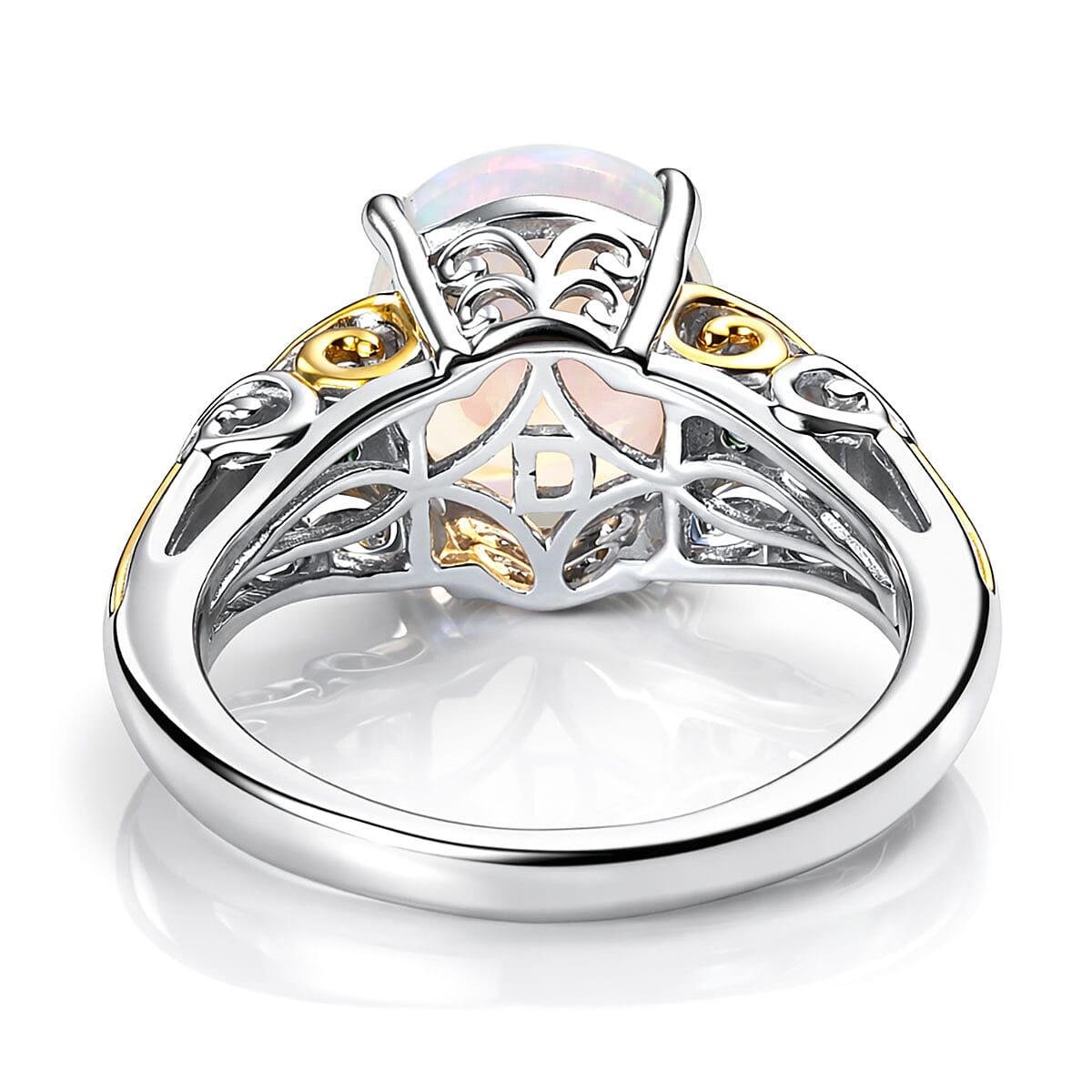 D'Joy Premium Ethiopian Welo Opal and Tsavorite Garnet 2.30 ctw Aurora Leaf Crest Ring in 18K Vermeil YG and Rhodium Over Sterling Silver (Size 9.0) image number 4