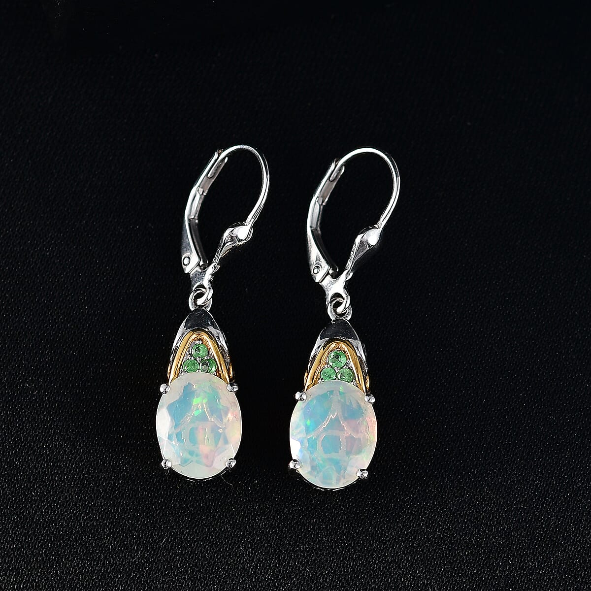D'Joy Premium Ethiopian Welo Opal and Tsavorite Garnet 3.30 ctw Earrings in 18K Vermeil YG and Rhodium Over Sterling Silver image number 1