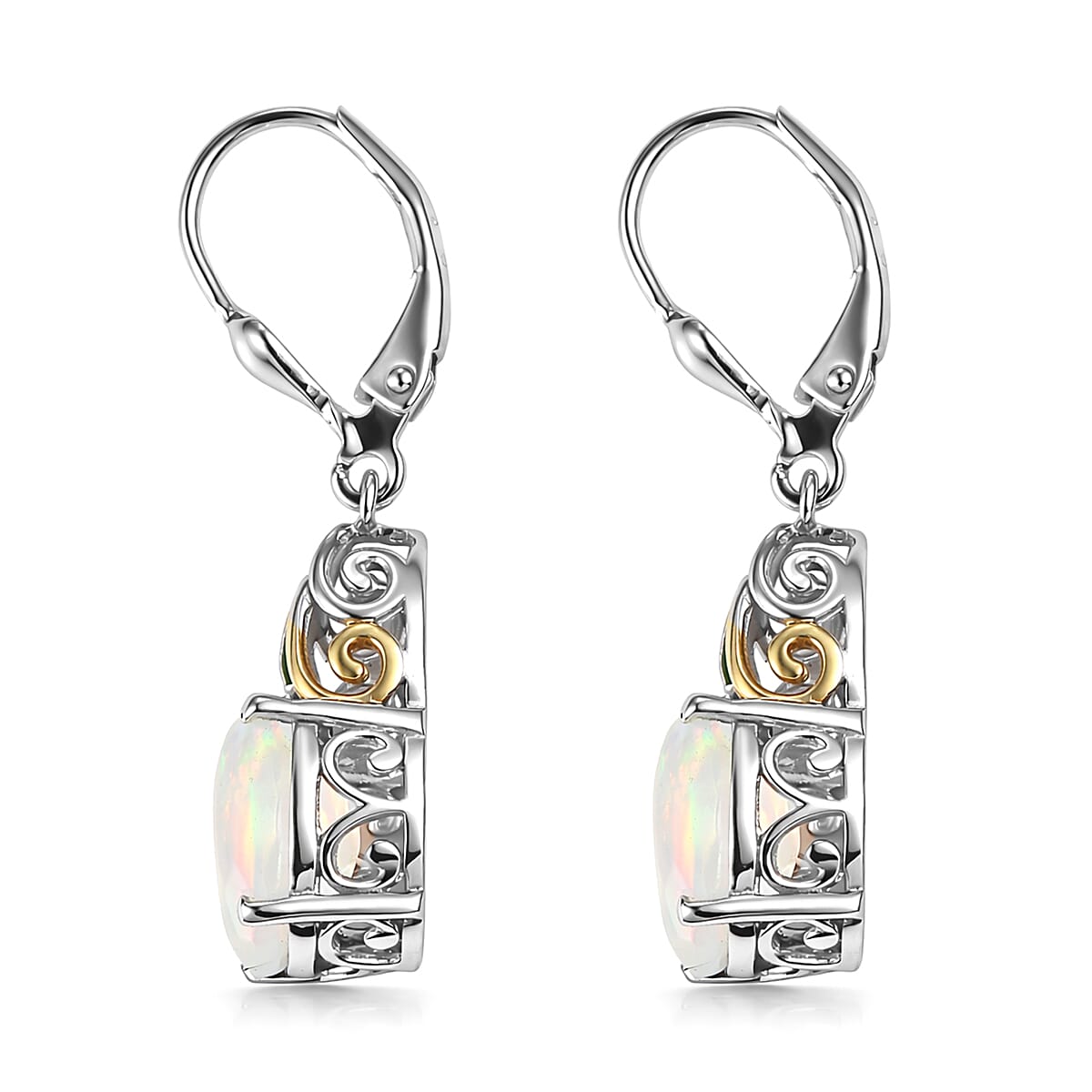 D'Joy Premium Ethiopian Welo Opal and Tsavorite Garnet 3.30 ctw Earrings in 18K Vermeil YG and Rhodium Over Sterling Silver image number 3
