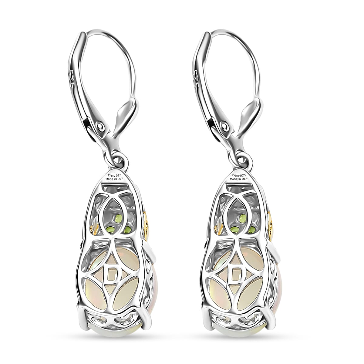 D'Joy Premium Ethiopian Welo Opal, Tsavorite Garnet Earrings in 18K Vermeil YG and Rhodium Over Sterling Silver 3.30 ctw