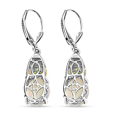 D'Joy Premium Ethiopian Welo Opal and Tsavorite Garnet 3.30 ctw Aurora Leaf Crest Earrings in 18K Vermeil YG and Rhodium Over Sterling Silver