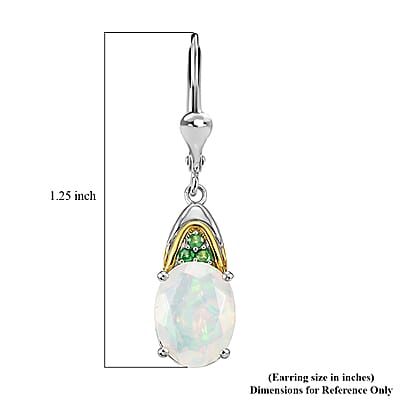 D'Joy Premium Ethiopian Welo Opal and Tsavorite Garnet 3.30 ctw Aurora Leaf Crest Earrings in 18K Vermeil YG and Rhodium Over Sterling Silver