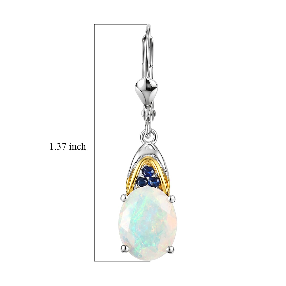 D'Joy Premium Ethiopian Welo Opal and Ceylon Blue Sapphire 3.35 ctw Aurora Leaf Crest Earrings in 18K Vermeil YG and Rhodium Over Sterling Silver