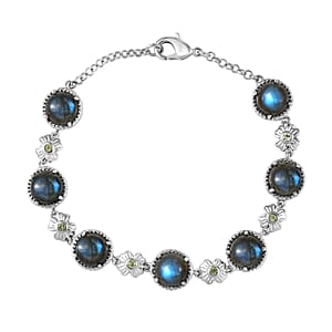 EverTrue Malagasy Labradorite and Hebei Peridot 15.70 ctw Mystic Bloom Bracelet in Platinum Bond (7.25 In) (Del. in 7-10 Days)