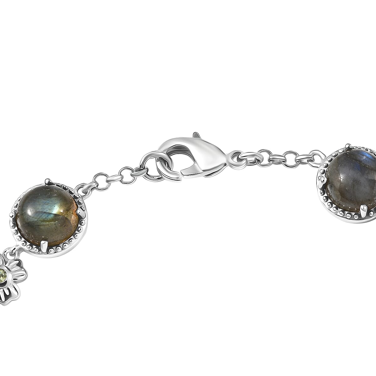 EverTrue Malagasy Labradorite and Hebei Peridot 15.70 ctw Mystic Bloom Bracelet in Platinum Bond (7.25 In) (Del. in 7-10 Days) image number 3
