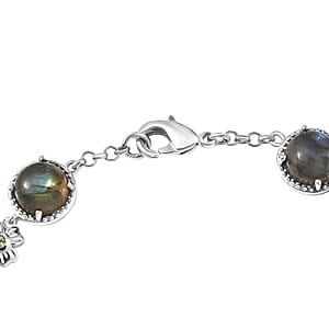 EverTrue Malagasy Labradorite and Hebei Peridot 15.70 ctw Mystic Bloom Bracelet in Platinum Bond (7.25 In) (Del. in 7-10 Days)