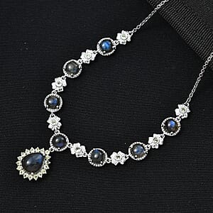 EverTrue Malagasy Labradorite and Hebei Peridot 11.50 ctw Mystic Bloom Necklace in Platinum Bond 18 Inches (Del. in 7-10 Days)
