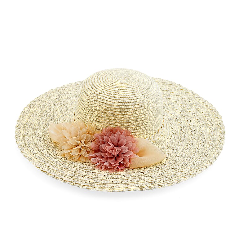 Passage Straw Sun Hat with Floral Bow - White