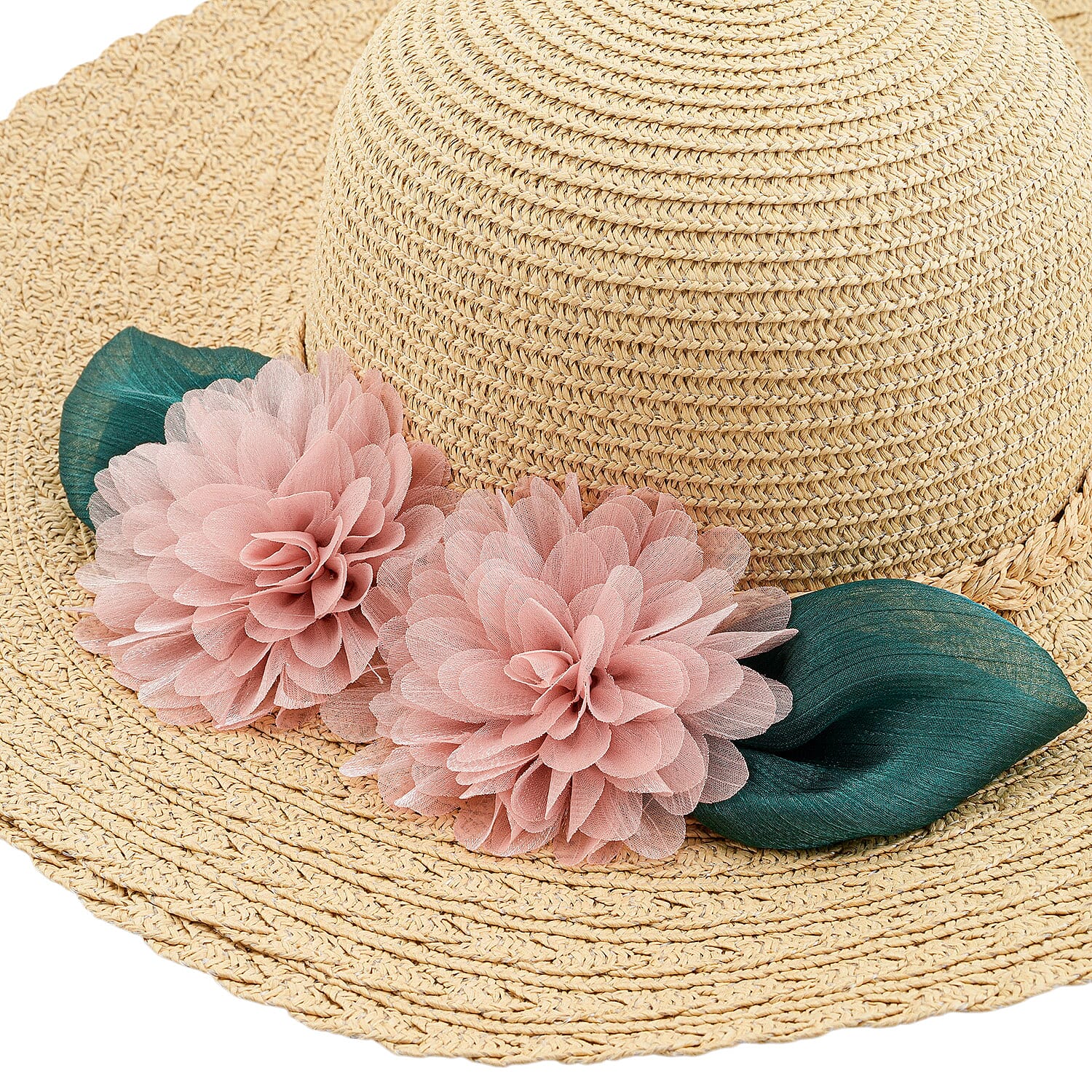 Passage Straw Sun Hat with Floral Bow - Yellow