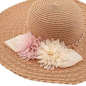 Passage Straw Sun Hat with Floral Bow - Camel
