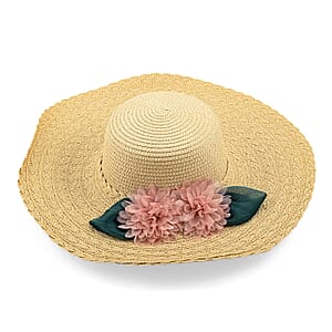 Passage Straw Sun Hat with Floral Bow - Beige