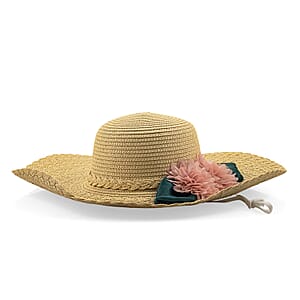 Passage Straw Sun Hat with Floral Bow - Beige