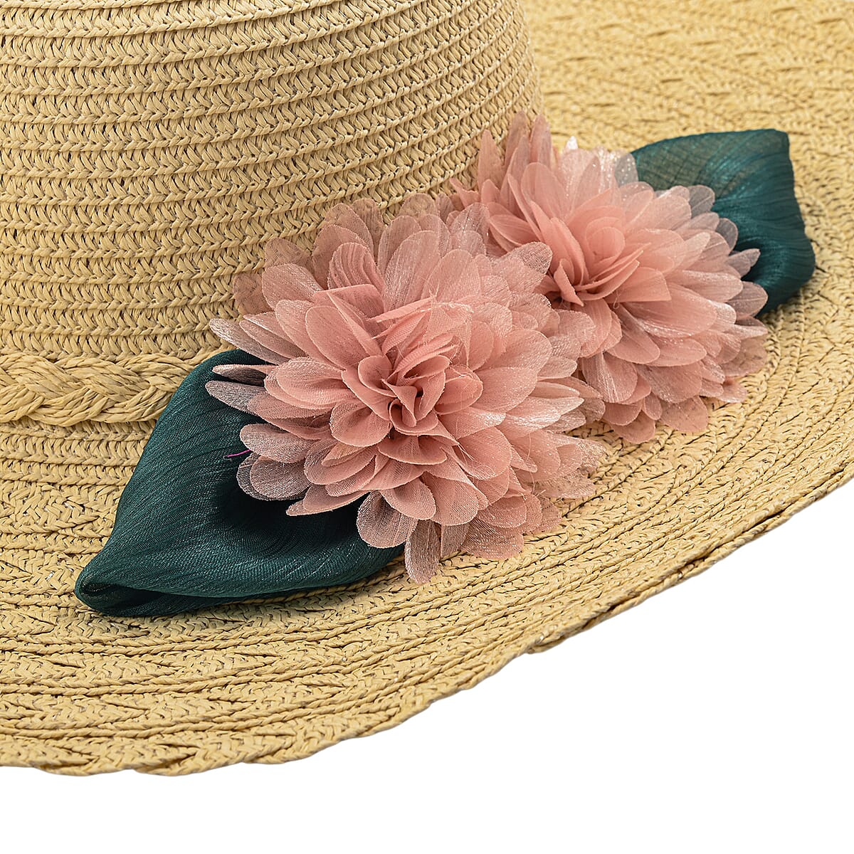 Passage Straw Sun Hat with Floral Bow - Beige image number 4