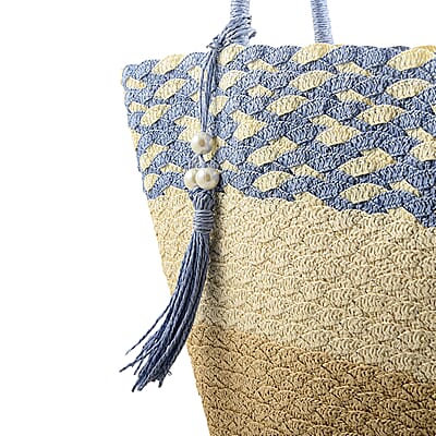 Passage Blue with Multi Paper Straw Tote Bag