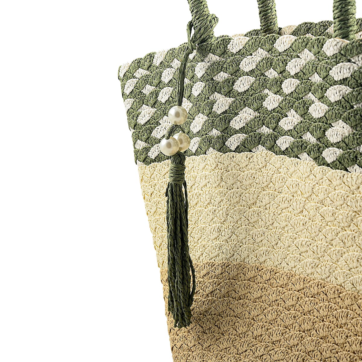 Passage Green with Multi Paper Straw Tote Bag image number 5