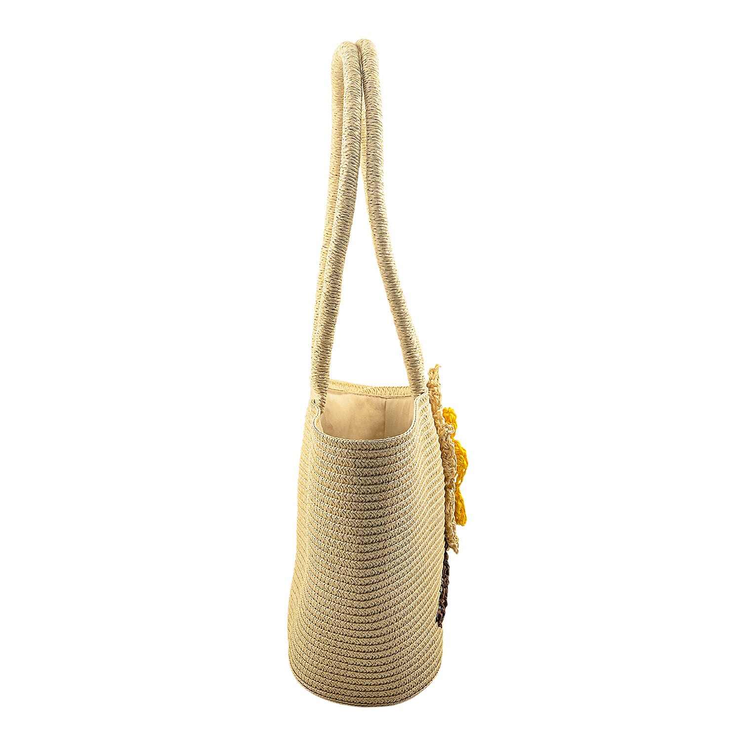 Passage Beige Paper Straw Flower Tote Bag