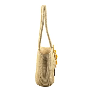 Passage Beige Paper Straw Flower Tote Bag