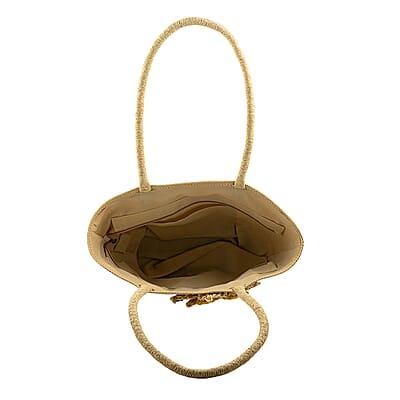 Passage Beige Paper Straw Flower Tote Bag