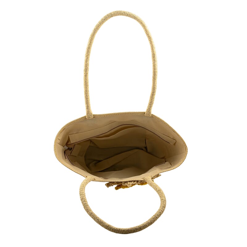 Passage Beige Paper Straw Flower Tote Bag