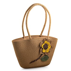 Passage Brown Paper Straw Flower Tote Bag