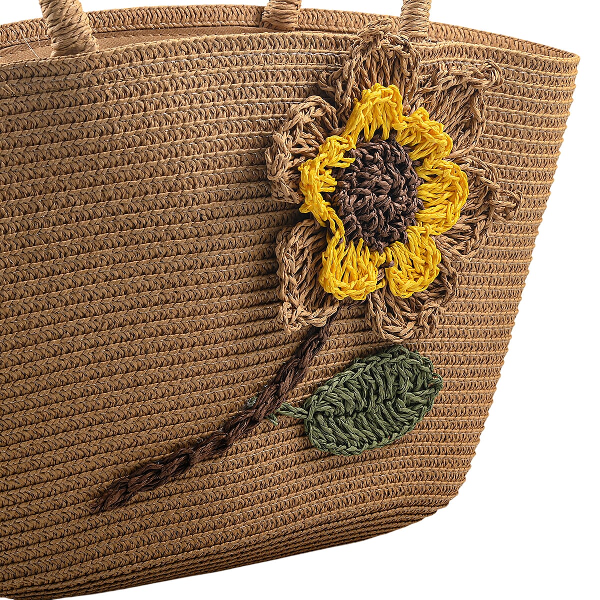 Passage Brown Paper Straw Flower Tote Bag image number 5
